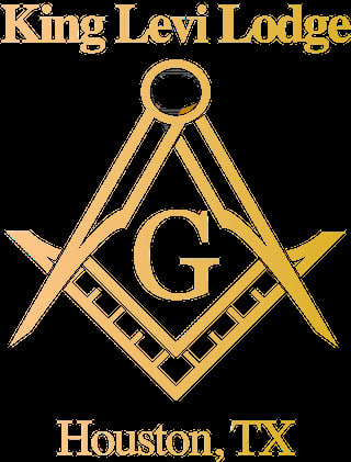 King Levi Lodge Masonic symbol with compass and square, gold emblem for Houston, TX